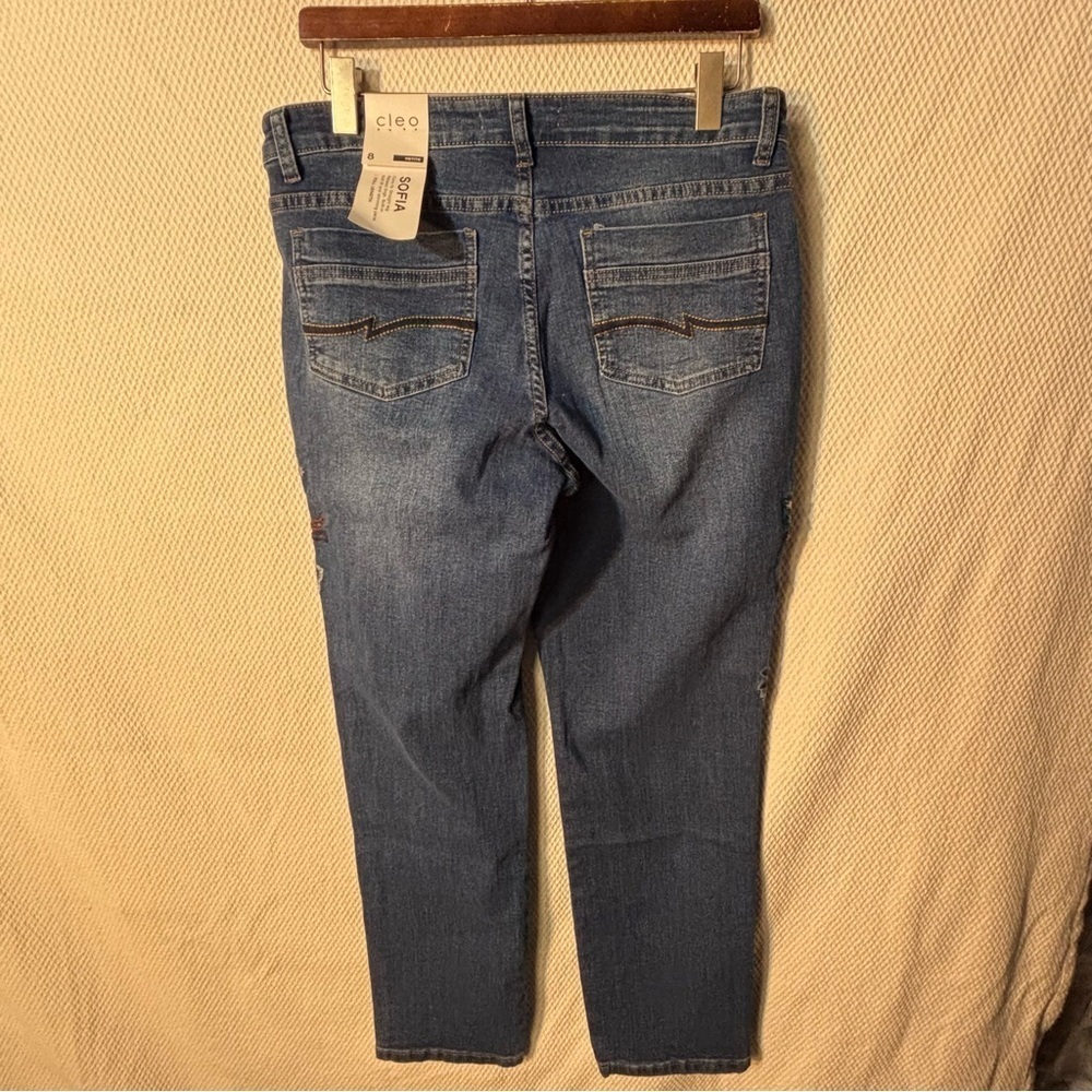 CLEO Sz 8P Sofia Straight Leg Mid Dark Wash Embroidered Blue Jeans NEW WITH TAGS - Picture 12 of 13